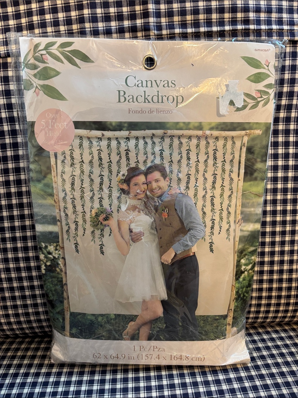 Amscan Cream Canvas Backdrop with Green Vine Print
